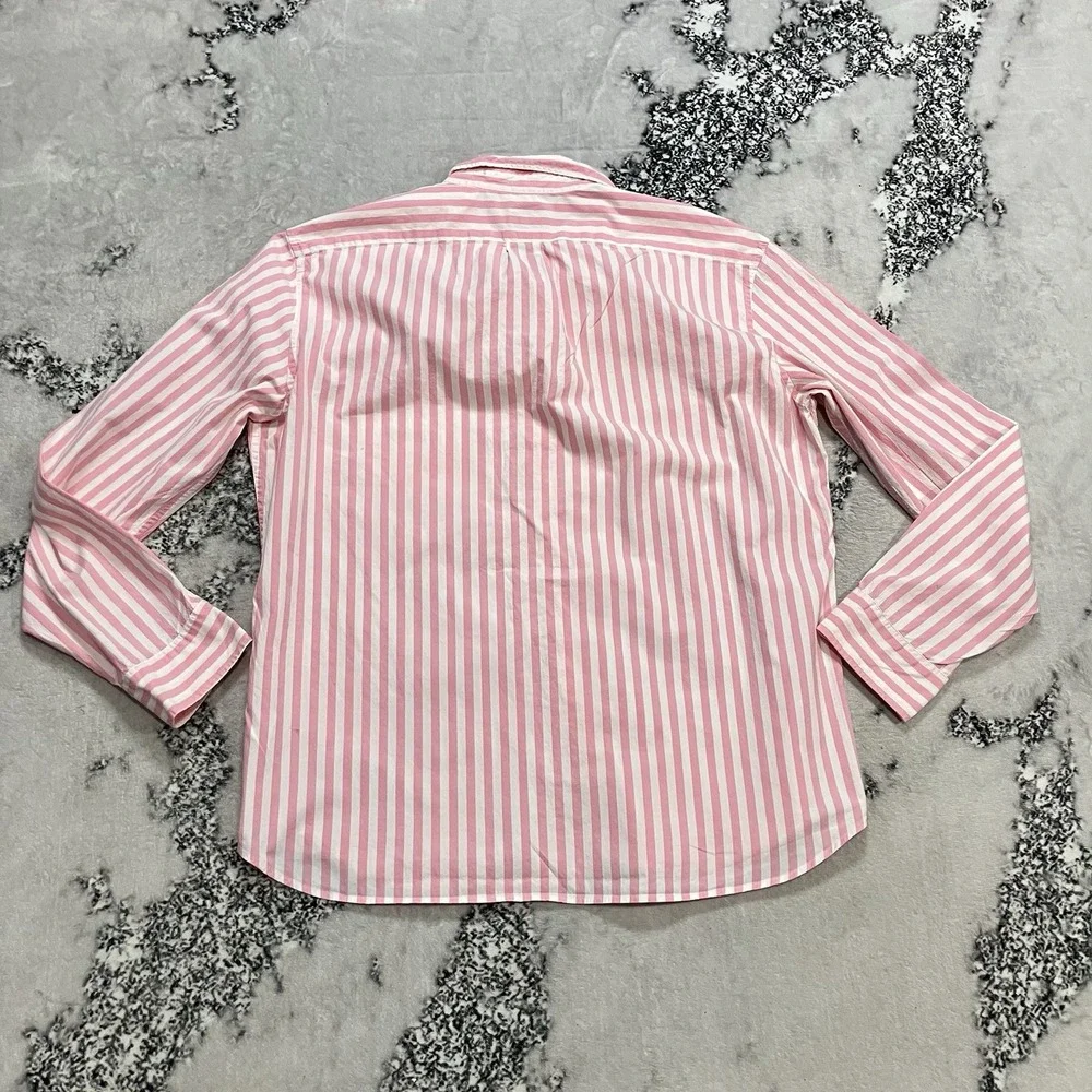 J Crew Shirt Pink White Stripe Mens Size‎ XXL Button Up Stretch Slim Fit